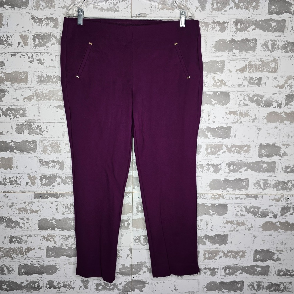 Chicos 2P‎ Pants Womens 12P Maroon  Petite Juliet Slim Trim Detail Ankle Ponte
